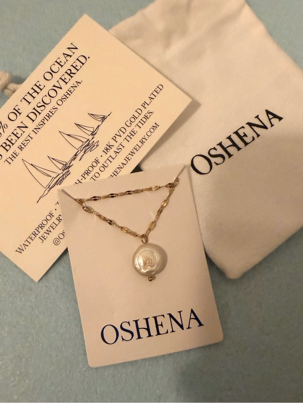 Oshena 18k PVD gold plated chain necklace with freshwater baroque Pearl Pendant